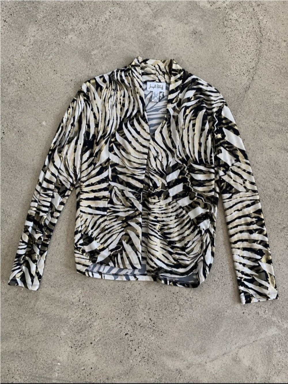Joseph Ribkoff Zebra Print Metallic Gold Blouse Top Made in Canada Size 14